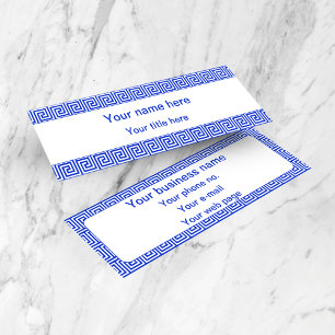 Greek Meander Key Squares Pattern Blue Mini Business Card