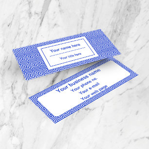 Greek Meander Key Squares Pattern Blue Mini Business Card