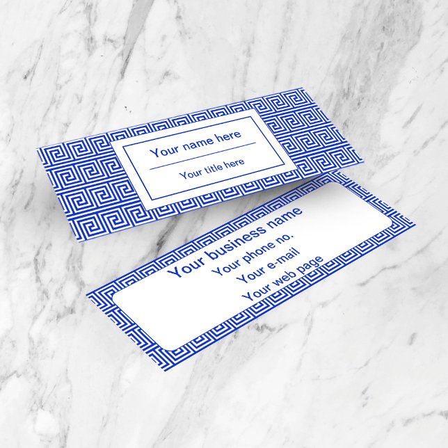 Greek Meander Key Squares Pattern Blue Mini Business Card (Creator Uploaded)