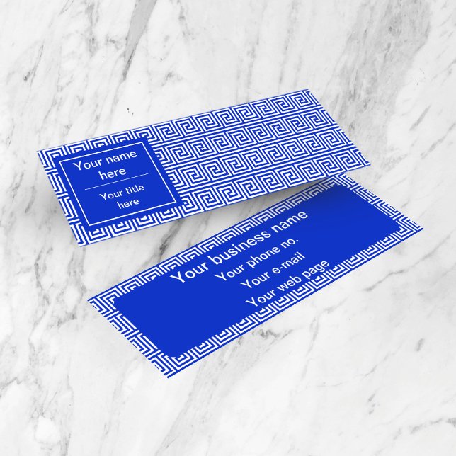 Greek Meander Key Squares Pattern Blue Mini Business Card (Creator Uploaded)