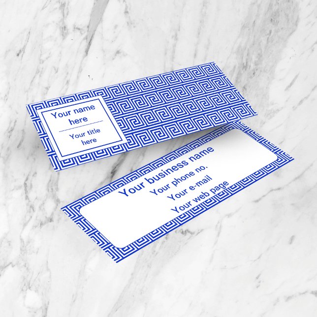 Greek Meander Key Squares Pattern Blue Mini Business Card (Creator Uploaded)