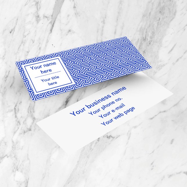 Greek Meander Key Squares Pattern Blue Mini Business Card (Creator Uploaded)