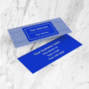 Greek Meander Key Squares Pattern Blue Mini Business Card