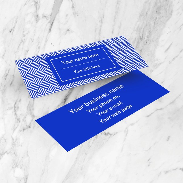 Greek Meander Key Squares Pattern Blue Mini Business Card (Creator Uploaded)
