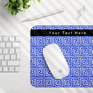 Greek Meander Key Squares Pattern Blue Mouse Pad