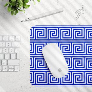 Greek Meander Key Squares Pattern Blue Mouse Pad