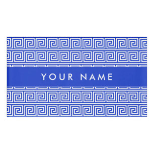 Greek Meander Key Squares Pattern Blue Name Tag