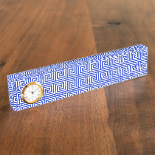 Greek Meander Key Squares Pattern Blue Nameplate