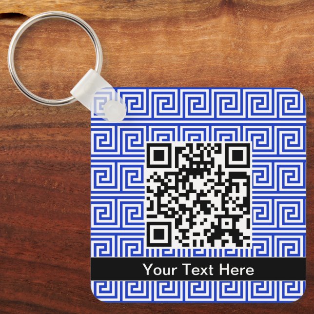 Greek Meander Key Squares Pattern Blue Ring (Front)