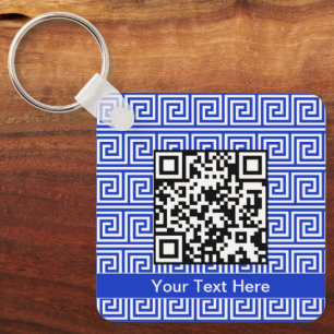 Greek Meander Key Squares Pattern Blue Ring