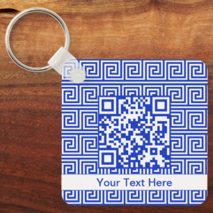 Greek Meander Key Squares Pattern Blue Ring