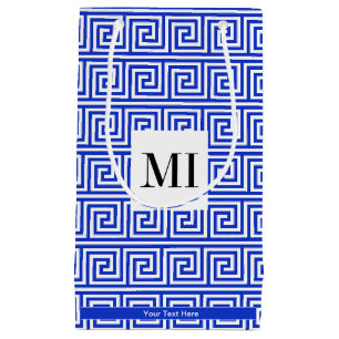 Greek Meander Key Squares Pattern Blue Small Gift Bag