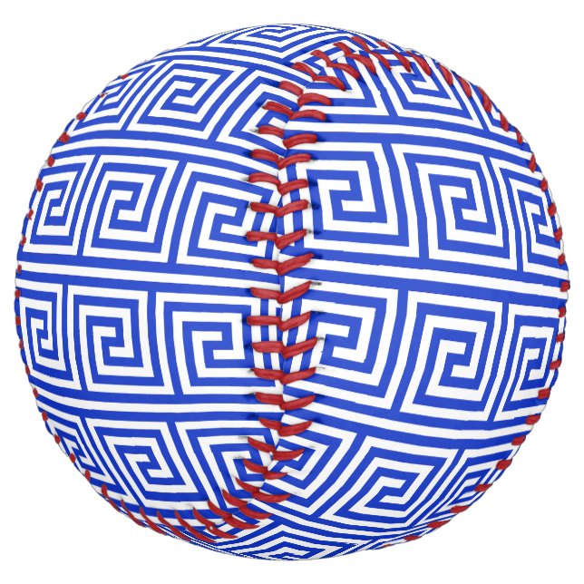 Greek Meander Key Squares Pattern Blue Softball (Angled)