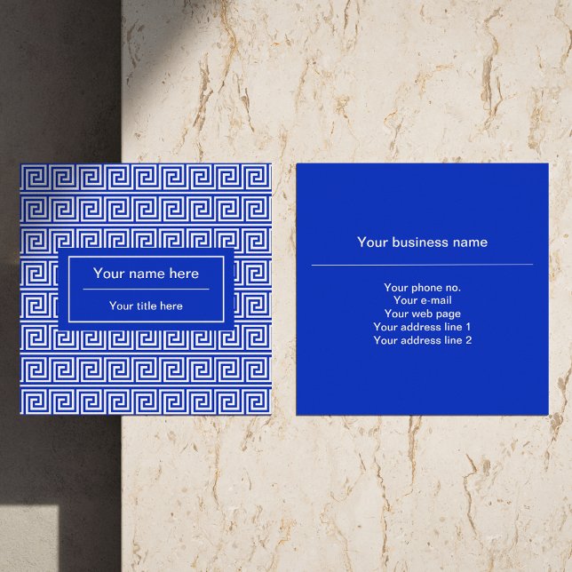 Greek Meander Key Squares Pattern Blue Square Business Card (Creator Uploaded)