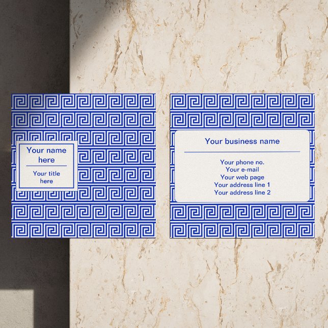 Greek Meander Key Squares Pattern Blue Square Business Card (Creator Uploaded)