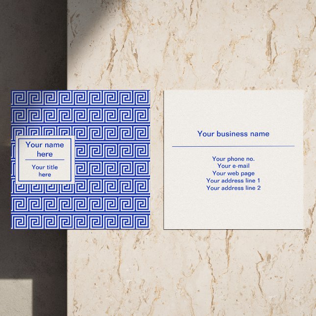 Greek Meander Key Squares Pattern Blue Square Business Card (Creator Uploaded)
