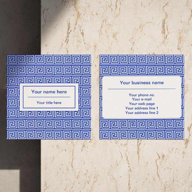 Greek Meander Key Squares Pattern Blue Square Business Card (Creator Uploaded)