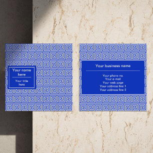 Greek Meander Key Squares Pattern Blue Square Business Card