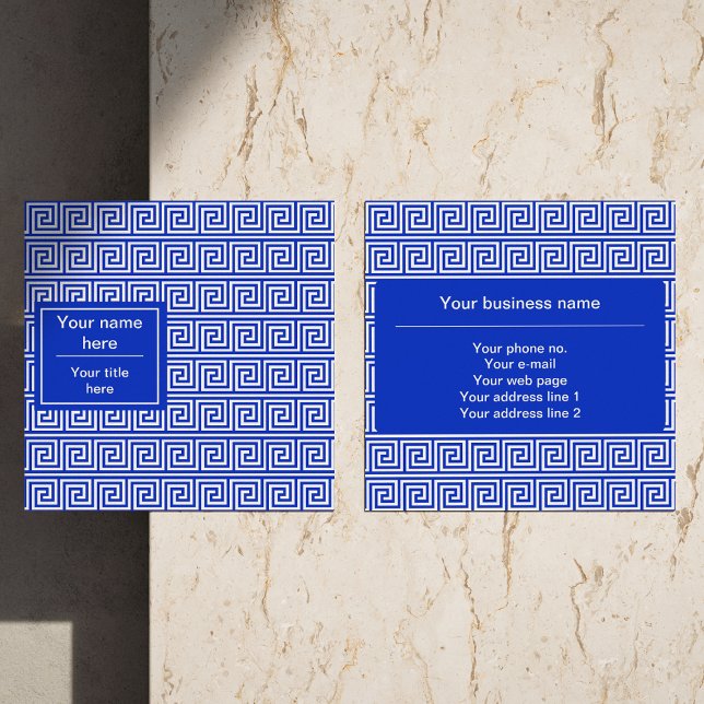 Greek Meander Key Squares Pattern Blue Square Business Card (Creator Uploaded)