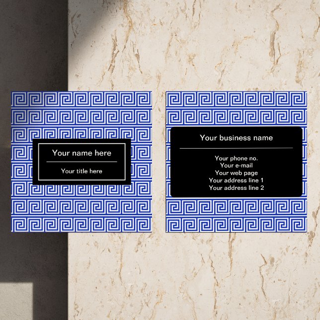 Greek Meander Key Squares Pattern Blue Square Business Card (Creator Uploaded)