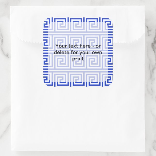 Greek Meander Key Squares Pattern Blue Square Sticker (Bag)
