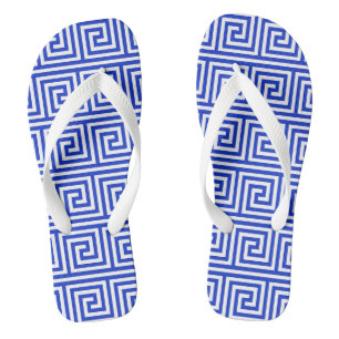 Greek Meander Key Squares Pattern Blue Thongs