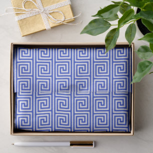 Greek Meander Key Squares Pattern Blue Tissue Paper