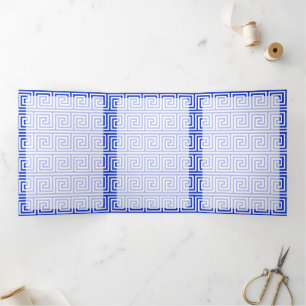 Greek Meander Key Squares Pattern Blue Tri-Fold Card