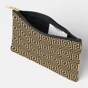 Greek Meander Key Squares Pattern Brown Accessory Pouch
