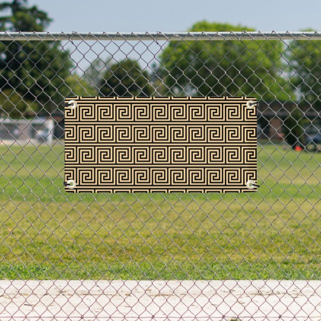 Greek Meander Key Squares Pattern Brown Banner (Insitu)