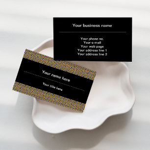 Greek Meander Key Squares Pattern Brown Business Card