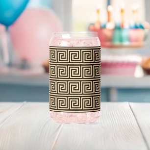 Greek Meander Key Squares Pattern Brown Can Glass