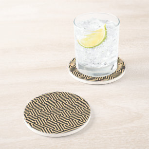Greek Meander Key Squares Pattern Brown Coaster