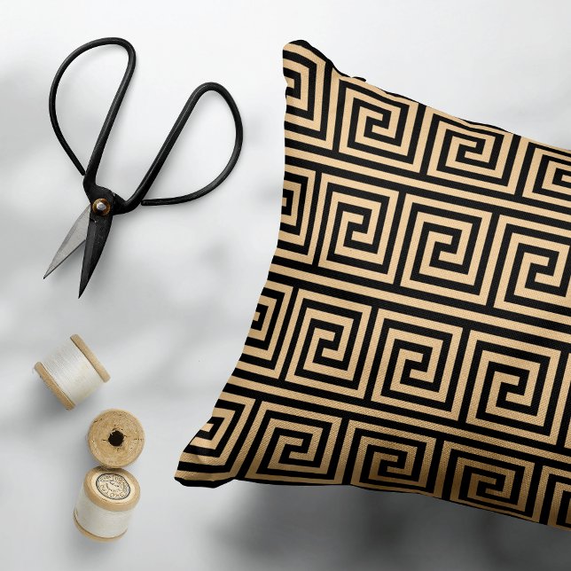 Greek Meander Key Squares Pattern Brown Decorative Cushion (Creator Uploaded)