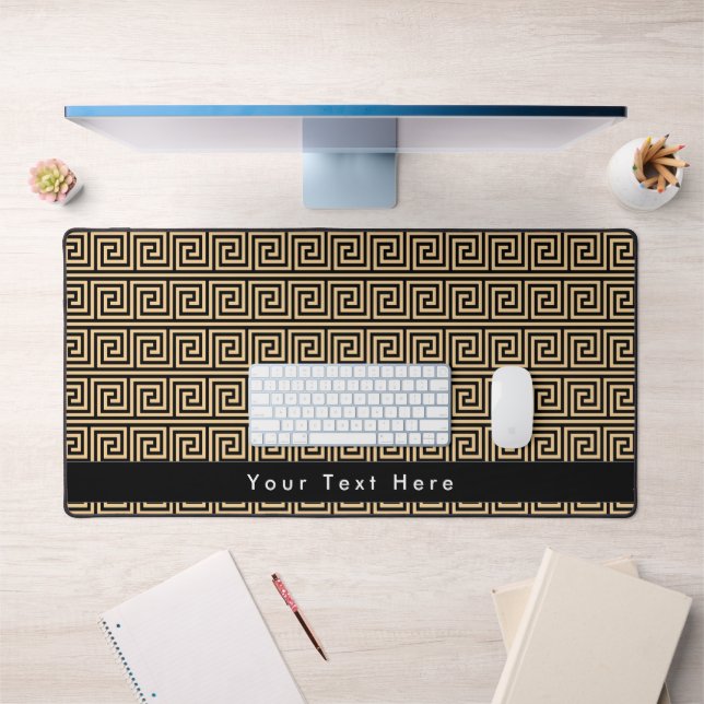 Greek Meander Key Squares Pattern Brown Desk Mat (Office 1)