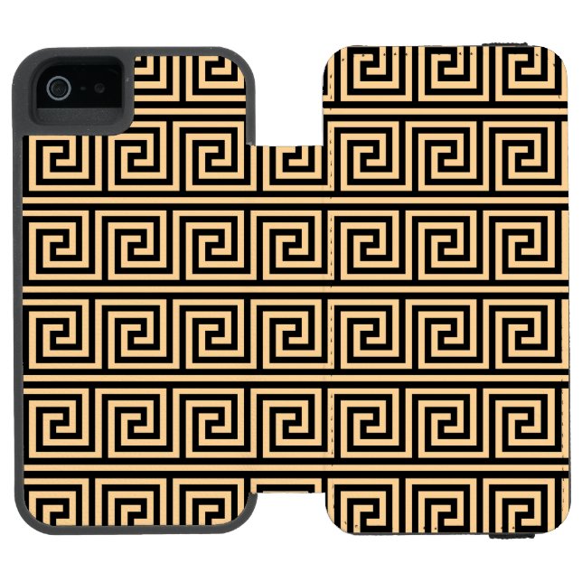 Greek Meander Key Squares Pattern Brown Incipio iPhone Wallet Case (Folio Open)
