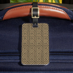 Greek Meander Key Squares Pattern Brown Luggage Tag