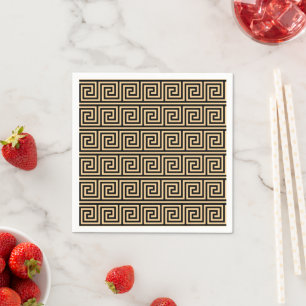 Greek Meander Key Squares Pattern Brown Napkin