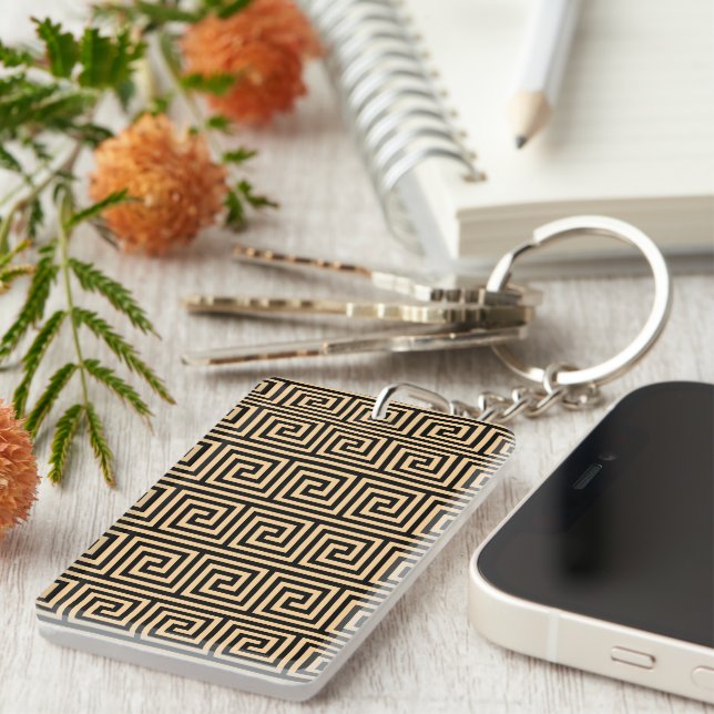 Greek Meander Key Squares Pattern Brown Ring (Front Right)