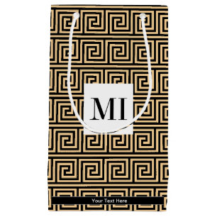 Greek Meander Key Squares Pattern Brown Small Gift Bag