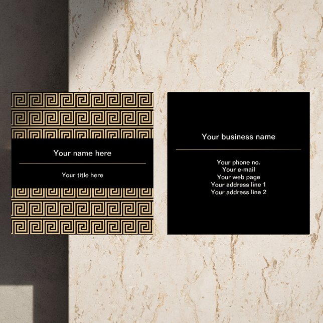 Greek Meander Key Squares Pattern Brown Square Business Card (Creator Uploaded)
