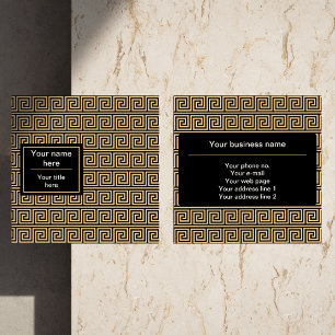 Greek Meander Key Squares Pattern Brown Square Business Card