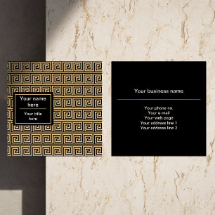 Greek Meander Key Squares Pattern Brown Square Business Card