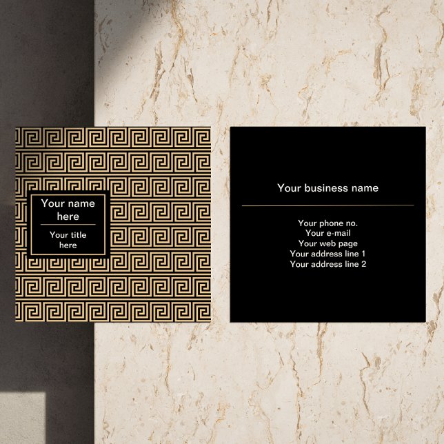 Greek Meander Key Squares Pattern Brown Square Business Card (Creator Uploaded)