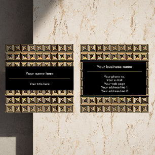 Greek Meander Key Squares Pattern Brown Square Business Card