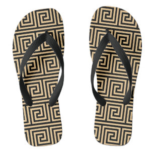 Greek Meander Key Squares Pattern Brown Thongs