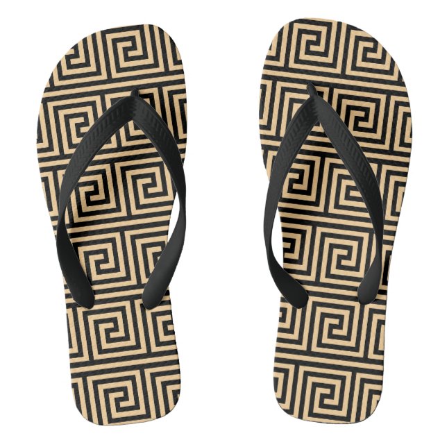 Greek Meander Key Squares Pattern Brown Thongs (Footbed)