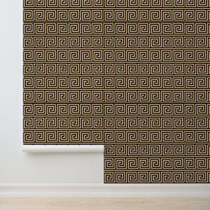 Greek Meander Key Squares Pattern Brown Wallpaper