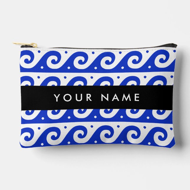 Greek Meander Key, Wave Key, Blue, Your Name Accessory Pouch (Front)