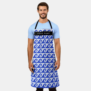 Greek Meander Key, Wave Key, Blue, Your Name Apron